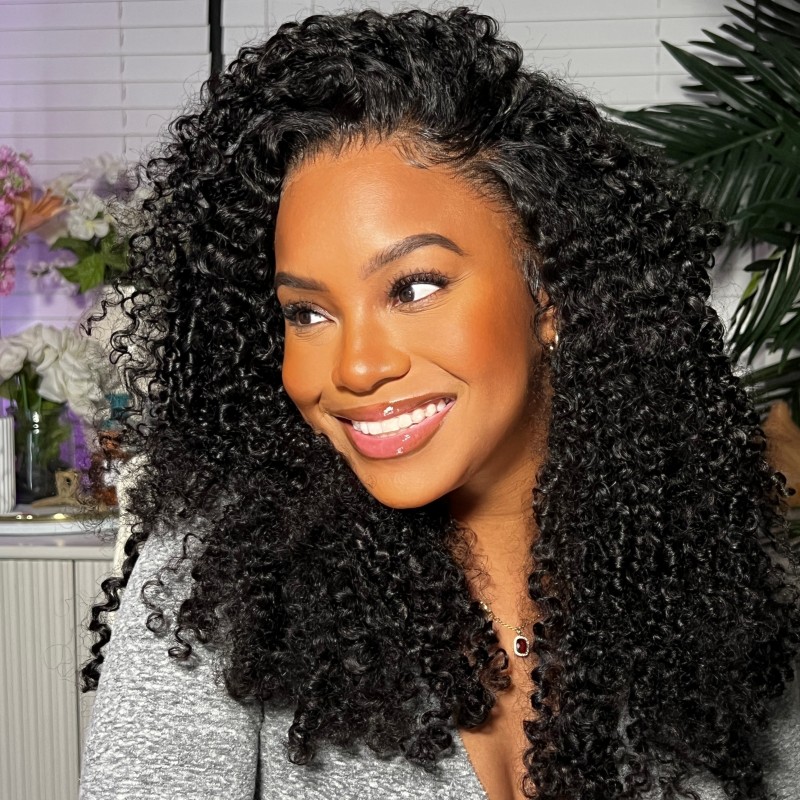 ISEE Bleached Knots Kinky Curly HD Lace Front Wig With Preplucked