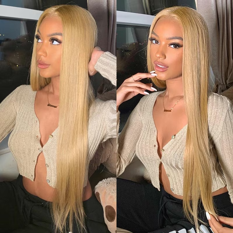 Wear Go Honey Blonde #27 Color Wigs Silky Straight Pre-Cut Glueless Lace Wig Buy Now Pay Later Human Hair Wigs