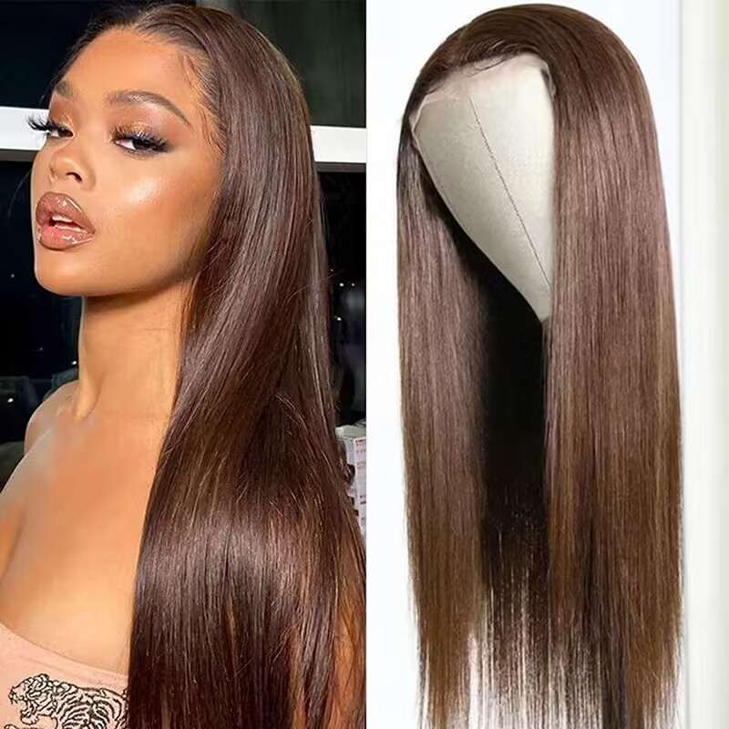 Human Hair Wigs Chestnut Brown Straight 13x4 Lace Wig