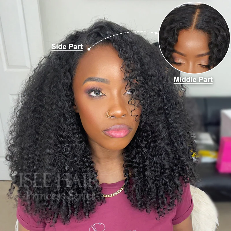 Side Part Tiny Knots Pre Bleached Upgraded Kinky Curly Pre Cut HD Lace Glueless Wig