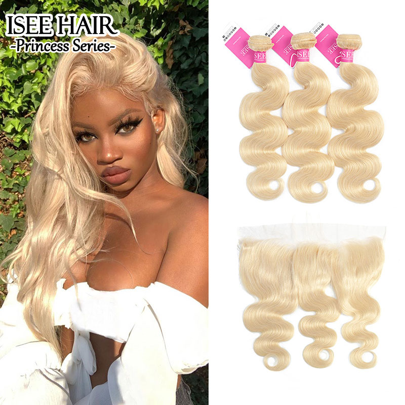 613 Blonde Pink Lemon Hair Human Virgin Hair Body Wave Frontal with 3 or 4 Bundles