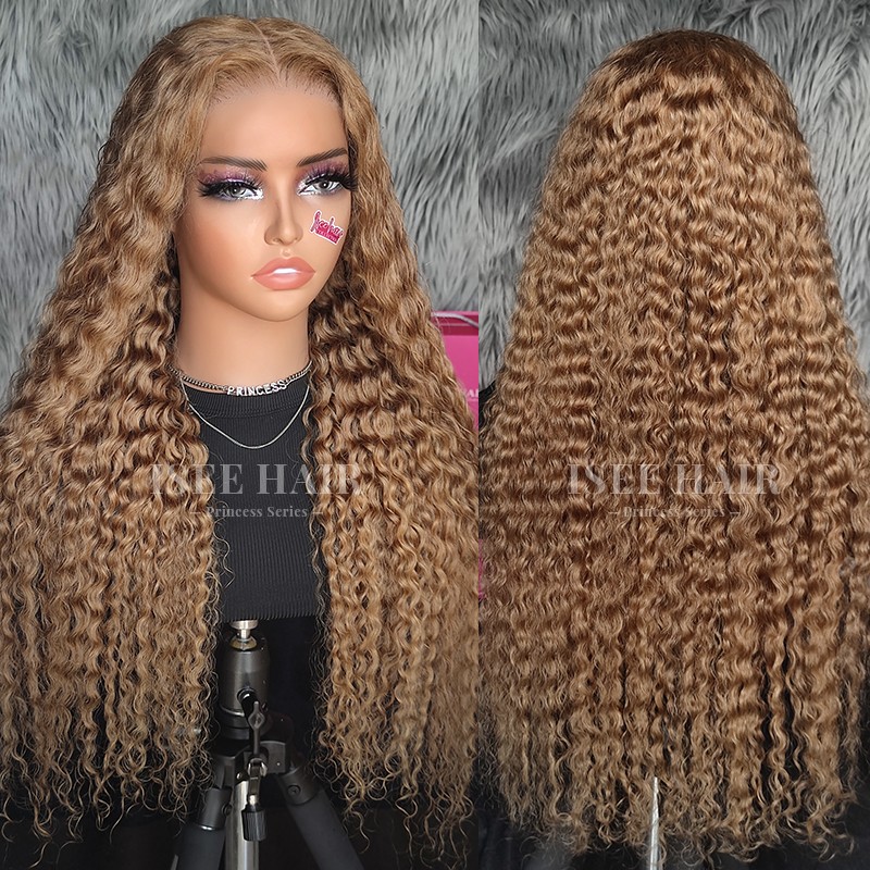 Isee Wear Go Deep Curly Honey Blonde 27 Color Wigs Pre Cut Glueless Lace Wig 
