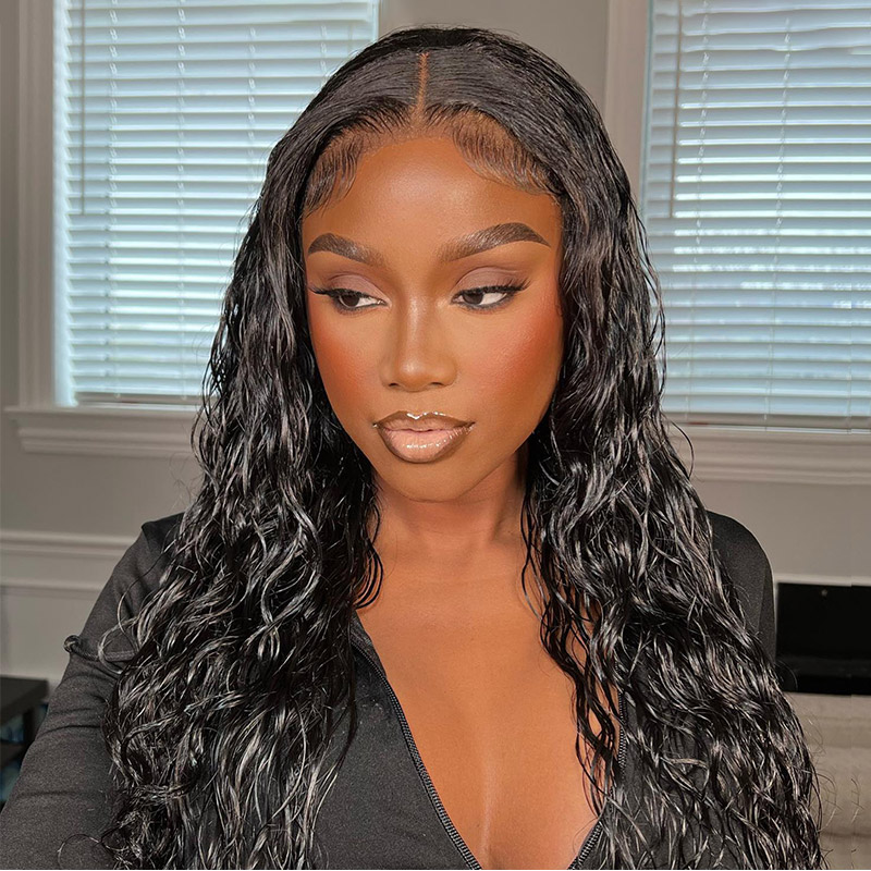 ISEE HAIR Loose Deep 5*5 Lace Closure Wigs, Natural Black Human Hair Wigs